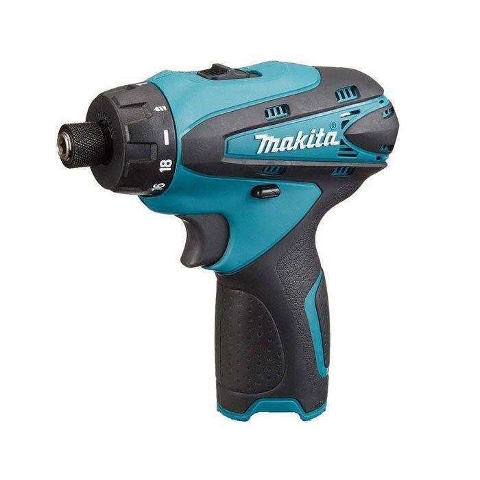 商品情報 マキタ　10．8V　充電式ドライバドリル　DF030DZ ※バッテリ・充電器・ケース別売／本体のみモデル ●小型・軽量ボディ+ハイパワー 　最大トルク : 22N・m/質量 : 0.88kg ●チャック仕様　6.35mm 六角ビット ●18段クラッチ + ドリルモード ●“高速・低速”2スピード切替え ●滑りにくく、しっかり握れる ソフトグリップ ●回転前点灯＆残照機能付 LEDライト ●回転速度を調整 無段変速スイッチ