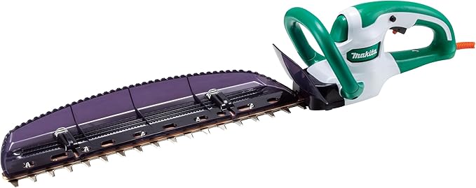 ブランド Makita(マキタ) 電源 電源コード式 色 白・緑 商品の寸法 79長さ x 17.5幅 x 16.5高さ cm ブレードの長さ 460 ミリメートル この商品について 高速カットで軽快刈込み、｢新・高級刃｣シリーズ登場。カット数 約10％アップで軽快刈込み。カット数 4,000minストローク数 2,000min※マキタ従来機比。 ロックオフレバーで不意の誤作動を防止。ロックオフレバーを倒しながらスイッチレバーを引くと、スイッチが入ります。ロックオンスイッチで連続運転。ロックオンスイッチを押すと、スイッチレバーを引いた状態を保持。連続作業時に指等が疲れにくくなります。きわめる防振｢二重構造｣。振動部とグリップ部を分割し、振動をラバーリングで吸収。快適な使い心地。納得の静かさ｢超・低騒音｣。クランクとギヤの接触音低減とモータ冷却風の排出音低減により、不快な体感ノイズを大幅にカット。住宅街や朝の作業にも使いやすい設計です。 きわめる防振｢二重構造｣。振動部とグリップ部を分割し、振動をラバーリングで吸収。快適な使い心地。納得の静かさ｢超・低騒音｣。クランクとギヤの接触音低減とモータ冷却風の排出音低減により、不快な体感ノイズを大幅にカット。住宅街や朝の作業にも使いやすい設計です。 美しい切り口、スムーズな切断｢新・高級刃｣。刃付け角度の鋭角化と精密な刃先合わせで鋭い切れ味の｢拝み刃｣形状。三面研磨、高剛性ガイドバー採用。特殊コーティングでヤニが付きにくく、サビにくい。最大切断径はφ18mm。※最大切断径は刃を軽く数秒間押し当てれば切断できる枝の直径です(目安)。枝葉をスムーズに取り込む、新・チップレシーバ。刈った枝葉を集めやすい形状。通電ランプ付。やわらかタイプロックコネクタ付ツナギコード10m付。ワンタッチ脱着 AC100V。刃物長：460mm。ストローク数：2,000[往復/分]/カット数：4,000[回/分]。本機寸法：長さ790mm×幅175mm×高さ165mm。質量：2kg※ブレードカバー・チップレシーバ除く。コード：0.3m（ロックコネクタ付ツナギコード10m付)
