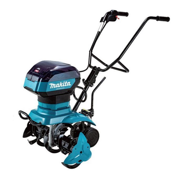 マキタ 充電式管理機 MKR001GZA(MKR001GZ＋MKR00A) スターロータ仕様 40Vmax 本体のみ(バッテリ・充電器別売) ※バッテリ・充電器別売／本体のみ ●ハイパワーなアウターロータブラシレスモータと高トルク2段減速ギアにより、パワフルな耕うんが可能 ●推進力に優れ、初心者にも使いやすい「スターロータ仕様」 ●一台で除草、耕うん、うね立までの一連の作業がこなせます(別販売品使用) ●エンジン式と比べ排ガスゼロ＆低騒音なので、市街地の家庭菜園やハウス内、朝の作業にもおすすめ? ●ハンドルをたためばコンパクトになるため軽自動車に積み込み可能（車種により異なります）。 ●水洗いも可能です。 ●40Vmaxバッテリ2本(並列)を装着でき、1本目のバッテリ残量がなくなると2本目に自動切替。 ●1充電あたりの作業面積(目安) [BL4080F×2本時]60坪(約198m2)(約60分)、 [BL4050F×2本時]37坪(約122m2)(約35分) ●耕幅：585mm ●質量：4.0Ahバッテリ2本装着時/27kg