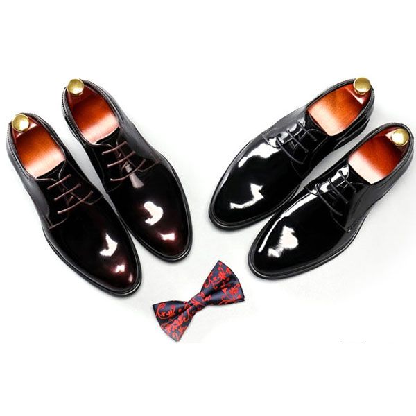 ドレスシューズ メンズ レースアップ 本革 ロングノーズ エナメル加工 パーテンドレザーイタリアレザー シューズビジネスシューズ ワインレッド ブラック 靴 ビジネス靴 Shoes