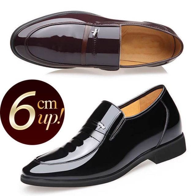 ビジネスシューズ メンズ ローファー 6cm サイドゴア 脚長 エナメル アモンドトゥ 外羽根 Uチップ 紳士靴 革靴 人気 シークレット レースアップ