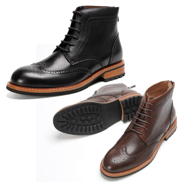 ブーツ メンズ 本革 ウィングチップ バックジッパー バックジップ カントリーブーツ メダリオン 穴飾り レースアップ ユーズド感 一層牛革 ブラック ブラウン 新作
