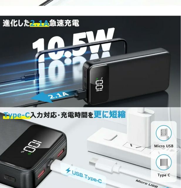 ��Х���Хåƥ꡼ 40000mAh ������ ������c ���� ���� ���ӥХåƥ꡼ 2��Ʊ������ LED����ɽ�� 2.4A���� ��������դ� ��®���� Type-C 2USB���ϥݡ��� PSE �ɺ�/�����к�/iPad/iPhone/Android