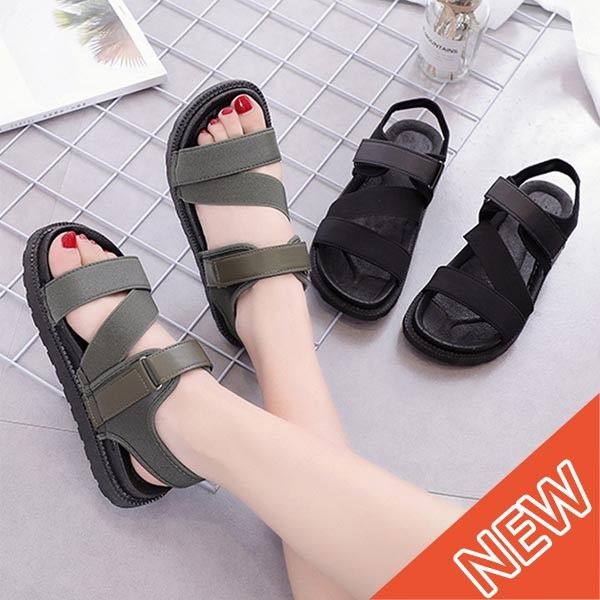 Women'S Shoes - レディース スポーツサンダル ベロクロ ストラップ 疲れない ブラック グリーン
