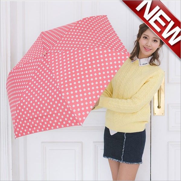 For Women - メール便不可 折りたたみ傘 キュートなドット柄 3Color 6本骨傘 かさ 超軽量 雨傘 日傘 レディース 婦人用 女性用
