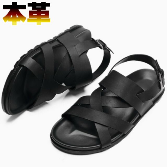 マルチストライプサンダル メンズ レザー 牛革 グラディエーター バックル クラシック 本革 アンクルストラップ おしゃれ 春 夏