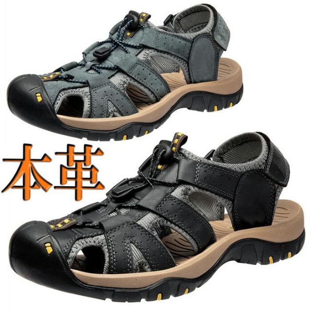Rakuten - 本革 サンダル メンズ レディース スポーツサンダル ストラップ さんだる スポーツ アウトドア 外履き 夏用 ウォーキング 水陸両用 軽量 厚底 おしゃれ 通気性 御洒落