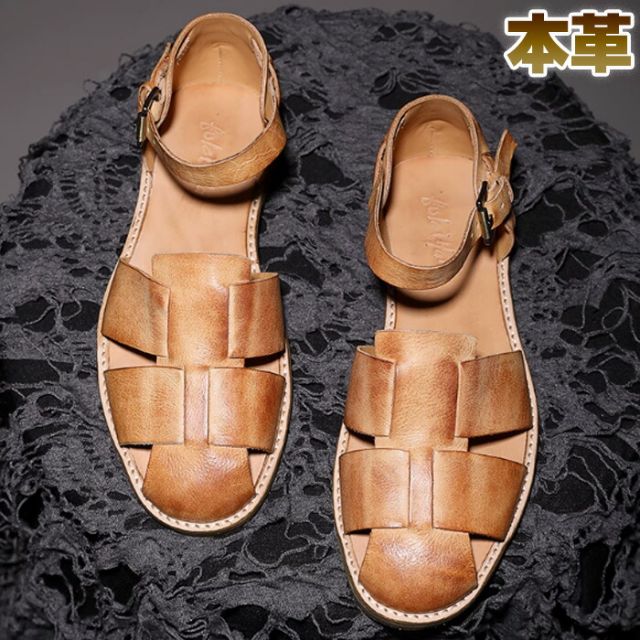 樂天商城 - グルカサンダル メンズ レディース 本革 ブラウン プレミアム 牛革 サンダル バックル留め オープントゥ グラディエータースタイル ブラウン ブラック
