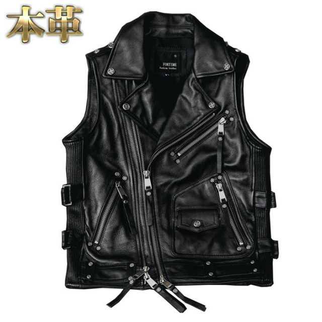 乐天商城 - ライダースベスト ライダースジャケット レザーベスト メンズ 本革 ベスト メンズベスト レザージャケット 革ジャン 皮ジャン ブルゾン メンズアウター ブラック 黒 オールシーズン