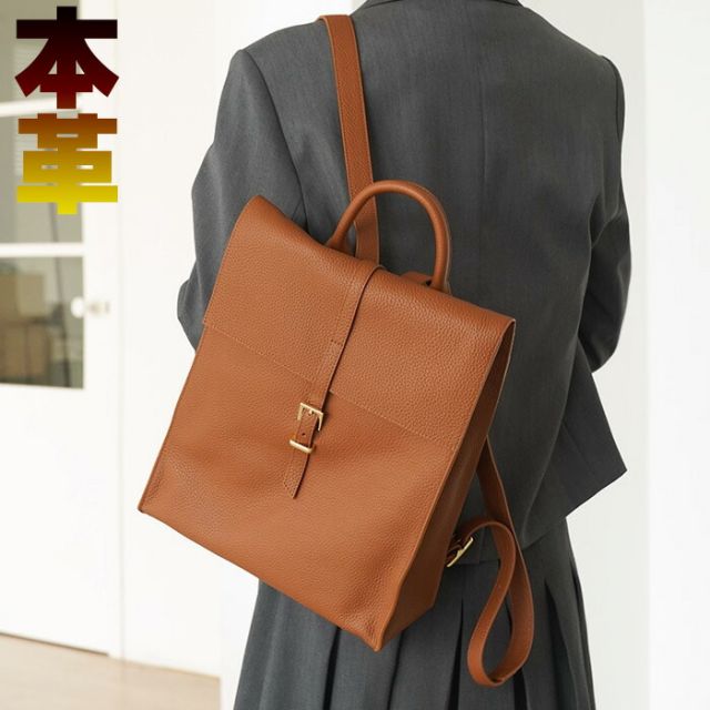 リュック レディース 本革 Togo革 ビジネスバッグ スクエア トゴ バックパック 牛革 人気 おしゃれ リュックサック ブラウン ブラック