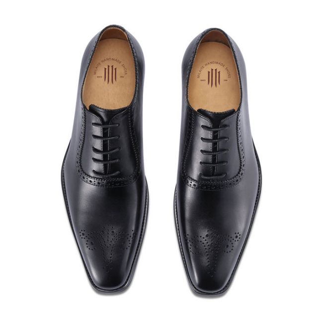 ビジネスシューズ メダリオン スクエアトゥ レースアップ 内羽根 ドレスシューズ 牛皮レザー シンプル 本革