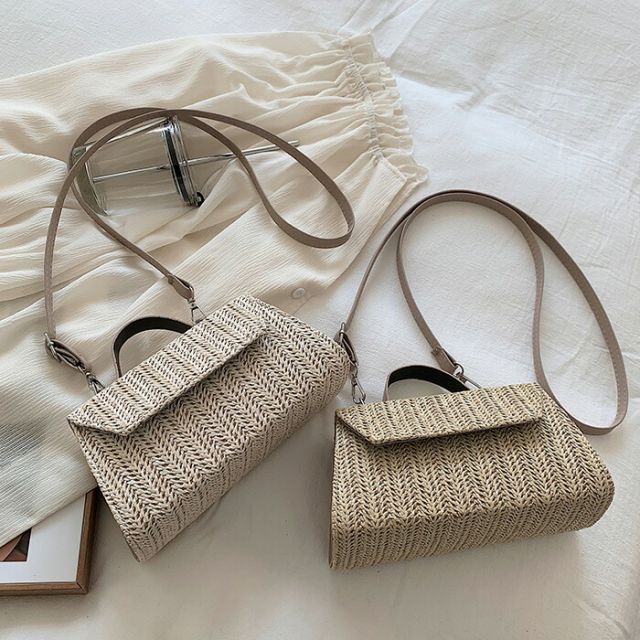 Rakuten - バッグ レディース 夏 編み込み ミニショルダー ミニバッグ 斜めがけ 肩掛け ショルダー ポシェット ストロー素材