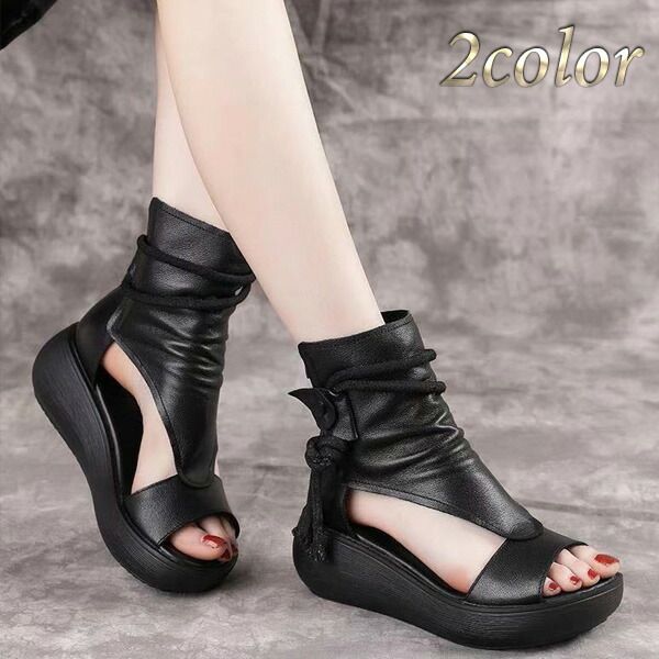 サンダル レディース 厚底 バックジッパー ブラック ブラウン フェイクレザー セクシー カジュアル 4cmヒール 送料無料