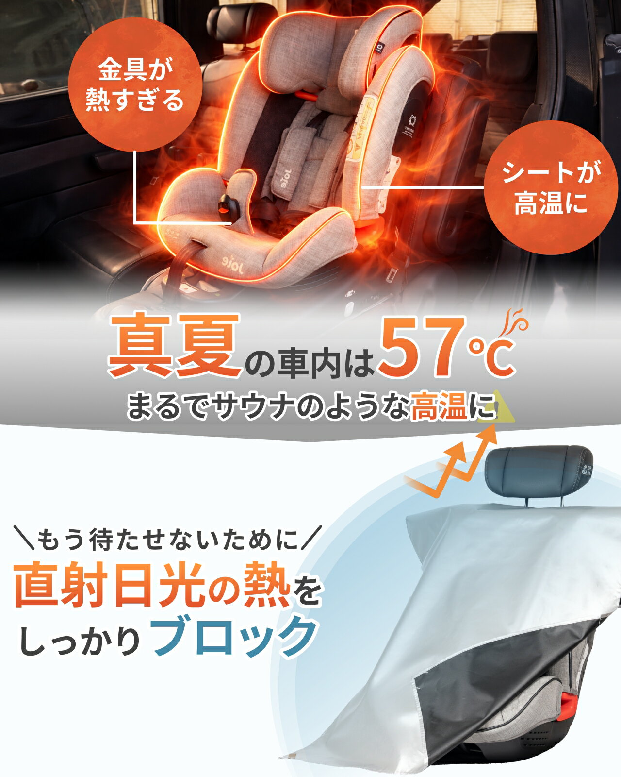 【新商品セール★1780円⇒1480円】Puddle Pop 遮熱カバー チャイルドシート 暑さ対策 【ヘッドレスト固定の万能シート】第三者機関検査済 サンシェード フック付き ベビーカー 自転車 日除けカバー 3