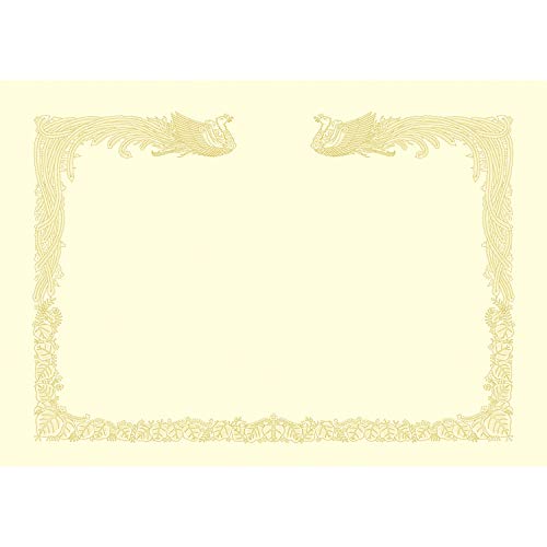 ケント紙・クリーム色 A3 10-1487・・Size:A3Style:ケント紙・【サイズ】A3サイズ 縦297mm×横420mm・【仕様】縦書き用、横向きに飾る・【特徴】インクジェット、レーザープリンタ、凸版印刷、オフセット対応・【入数】賞状用紙100枚、テスト印刷用紙5枚・【材質】ケント紙(157g/m2) 紙厚0.186mm説明 美しい金色の輝きを保つ特殊印刷をした賞状。高級感あふれるクリームタイプ。新たな印刷技法を用いているのでレーザープリンタやその他の出力機に対応。賞状用紙にふさわしい気品と深みのある風格が縁飾りに表現されている。従来からの手書きや通常印刷（凸版やオフセット）にも使用可能。