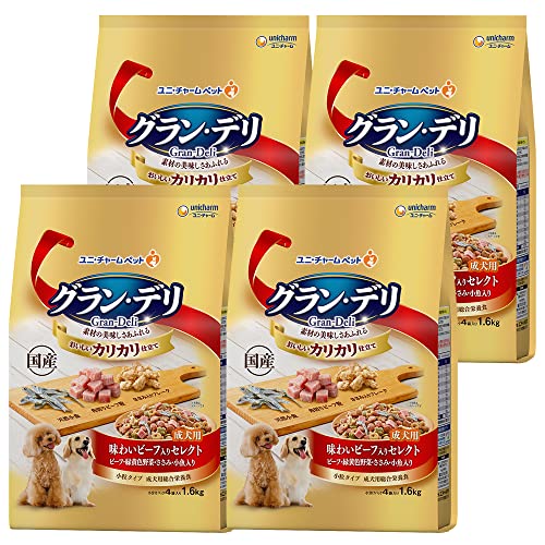 グラン・デリ ドッグフード ドライ カリカリ仕立て 成犬用 味わいビーフ入りセレクト 6.4kg(1.6kg×4個) 国産 ユニチ