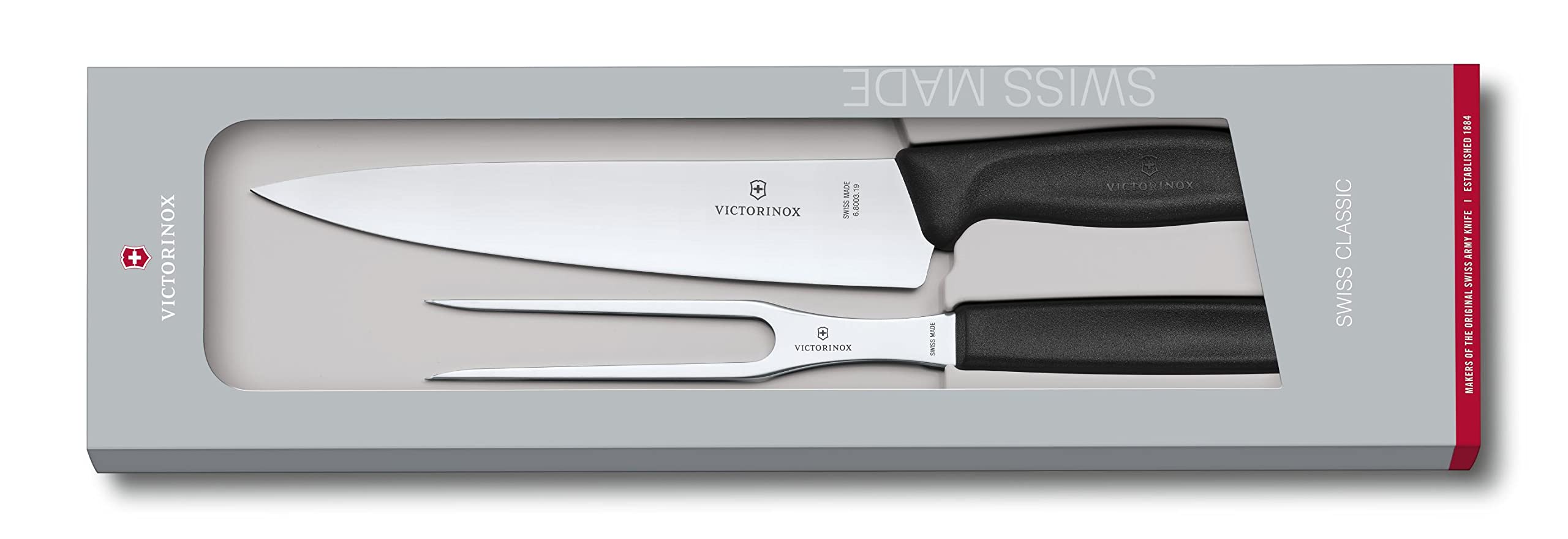 VICTORINOX(ビクトリノックス) カービングセット 2P ブラック 2本セット スイスクラシック 牛刀包丁 フォーク 肉用 BBQ 6.