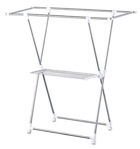 天馬 幅と高さをダブル伸縮できる室内物干し 連結バー付きで干せる量を増やせる 洗濯物干し 組立式 室内用 伸縮式室内物干しX型 ホワイト 幅10