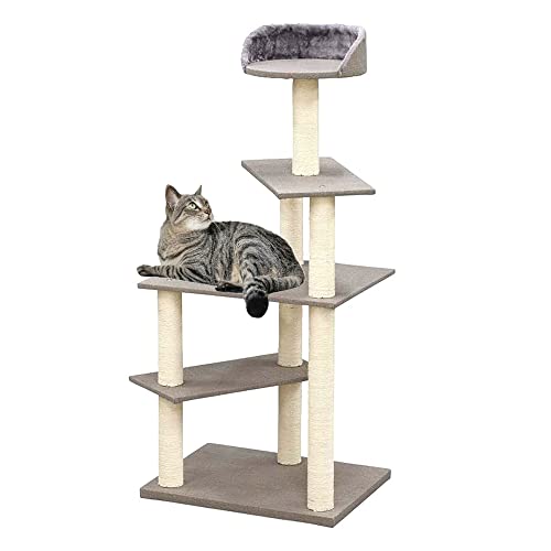 アイリスプラザ キャットタワー 人気 コンパクト 安定感 つめとぎ付き 子猫 老猫 据え置き型 グレー 高さ122cm