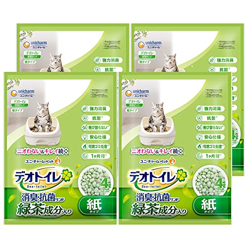 デオトイレ 1週間消臭・抗菌 飛散らない緑茶成分入り・消臭サンド 4L×4個入り 【ケース販売】 グリーンティー