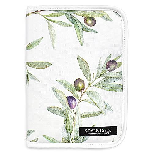 ファスナータイプ・オリーブツリー W0104300・対応：母子手帳 Mサイズ:高さ約18.2cm×幅約12.8cm・サイズ：　高さ約23cm　幅約16cm　マチ約1.5cm　見開き幅約34cm・素材：　表：綿100% PVC加工　　裏：ナイ...