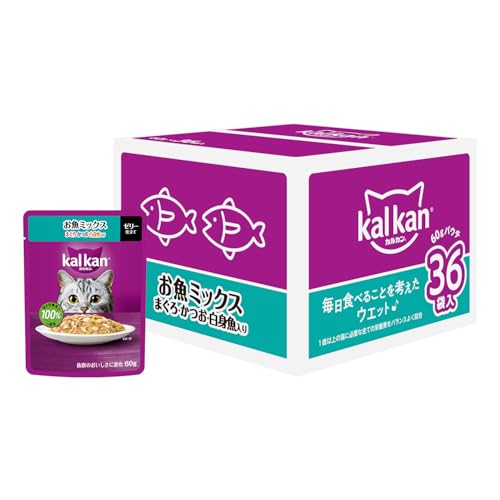カルカン パウチ 1歳から 60g×36袋 お魚ミックス まぐろ・かつお・白身魚入り 成猫用 ウェットフード キャットフード 総合栄養食 水分補