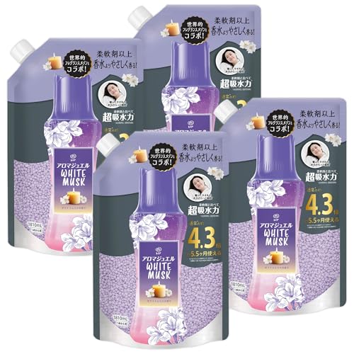 Lenor レノア アロマジュエル WHITE MUSK 香り付けビーズ ホワイトムスクの香り 詰め替え 1810mLx4袋 [大容量] [ケー