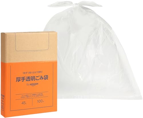 by Amazon 厚手 ごみ袋 透明 つるつるタイプ 45L 100枚