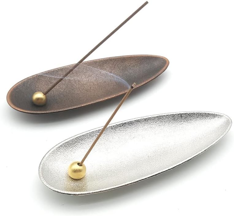 PureSino お香立 お線香立 香立 線香立て 香皿 仏壇用皿 癒やし香炉 仏壇 ジム ヨガ (ブロンズ・シルバー各1個)