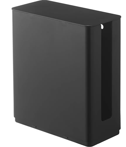 山崎実業(Yamazaki) 重ねられる スリム 蓋付き ルーター収納 ケース ブラック 約W9.7XD20.2XH22.2cm スマート テレ...