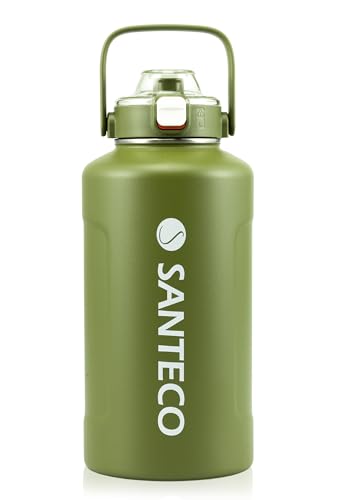 SANTECO 水筒 真空断熱 大容量 魔法瓶 保冷 保温 1900ML ストロー付き 直飲み スポーツドリンク対応 おしゃれ 広口 18／8ス