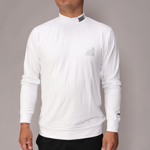 ダブルイーゴルフ モックネック 長袖シャツ メンズ 微起毛スムース レーヨン　伸縮・キックバック良好 ゴリラ ラインストーン ロゴ 上品な光沢 冬ゴルフ タウン兼用 【double E golf】