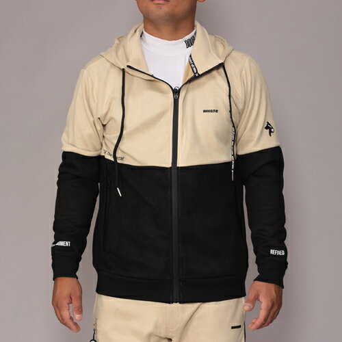 ダブルイーゴルフ【double E golf】ポリエステルスウェード パーカー メンズ ゴルフウェア 秋冬 防寒 伸縮性 起毛 軽量 スイングしやすい 普段使い ベージュ/ブラック セットアップ対応