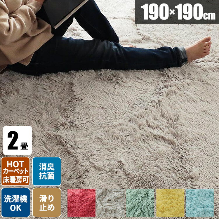 シャギーラグ ラグ 洗える 正方形 二畳 冬用ラグ グレー 190×190 毛足が長い ラグマット じゅうたん 一人暮らし 2畳 おしゃれ カーペット 絨毯 シャギー 洗濯機で洗える 抗菌 滑り止め オールシーズン リビング