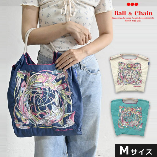 【送料無料】【即納】 Ball＆Chain ボールアンドチェーン 正規品 FEATHER Mサイズ バッグ エコバッグ トートバッグ 刺繍 ギフト A4 301064のサムネイル