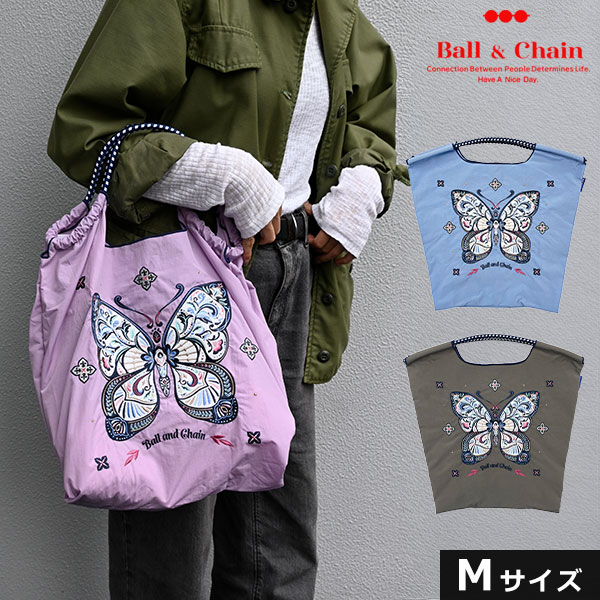 Rakuten - 【送料無料】【即納】 ボールアンドチェーン Ball＆Chain 正規品 PAPILLON　Mサイズ ショッピング エコバッグ トートバッグ ショルダー 蝶々 バタフライ 刺繍 ギフト 301080