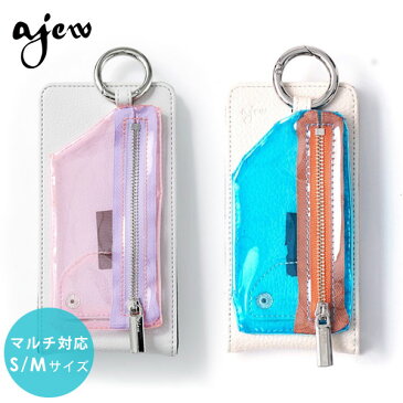 《即納》【マルチ対応】エジュー ajew 通販 ajew cadena vertical zipphone case iphone12 pro mini iphone11 ケース 手帳型 多機種対応 スマホケース iphone8 Xperia X AQUOS U Galaxy S6 iphoneケース ブランド 人気 小銭入れ カードケース PVC クリア ac2019001