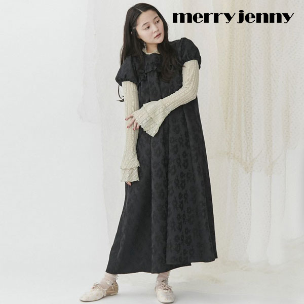 メリージェニー ワンピース 【即納】 メリージェニー merry jenny ワンピース 24春夏 ジャガードパフスリーブワンピース ロング丈 半袖 パフスリーブ 282420303101