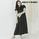 メリージェニー 服 レディース 【即納】 メリージェニー merry jenny ワンピース 24春夏 ジャガードパフスリーブワンピース ロング丈 半袖 パフスリーブ 282420303101