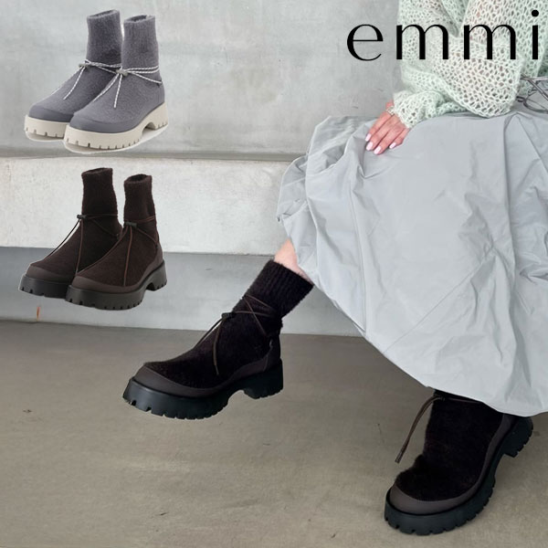 Rakuten - 【SALE10%OFF】【即納】エミ emmi 靴 フェザーヤーンニットブーツ 小物 ブーツ フェザー ニット 13wgs255503