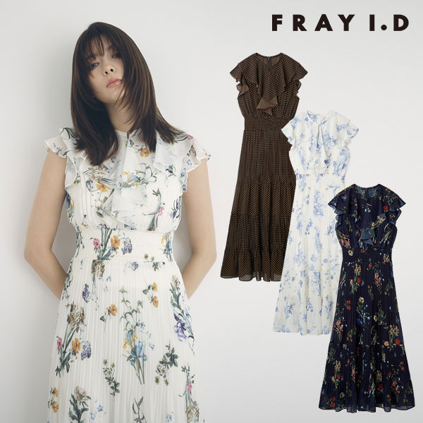フレイアイディー FRAY I.D ワンピース 26春夏 フリルウエストシャーリングプリントワンピース／ウォッシャブル 4月中旬～5月上旬予約 ノースリーブ マキシ丈 フレア fwfo261146