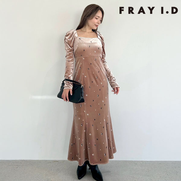 【SALE20%OFF】【即納】フレイアイディー FRAY I.D ワンピース 25秋冬 ベロアナローワンピース ロング丈 長袖 ベロア fwfo261213