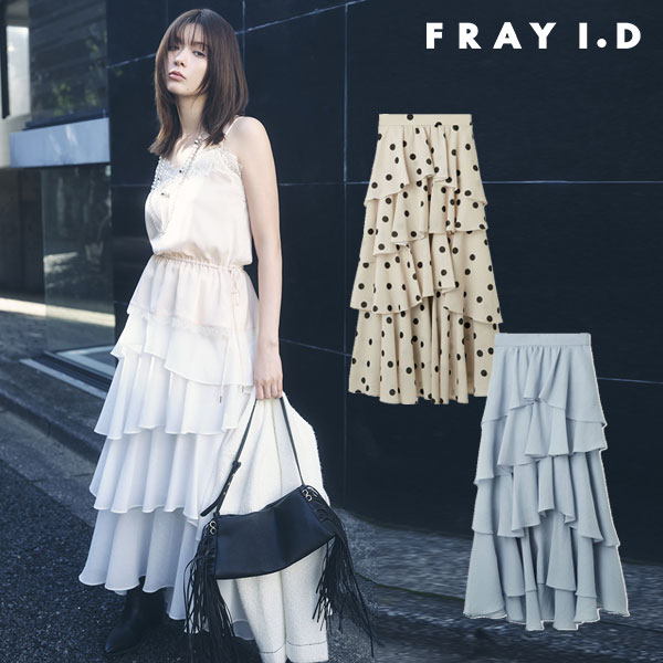 フレイアイディー FRAY I.D ボトムス 26春夏 アシメフリルティアードスカート 4月下旬～5月中旬予約 マキシ丈 フレア ドット 無地 fwfs262011
