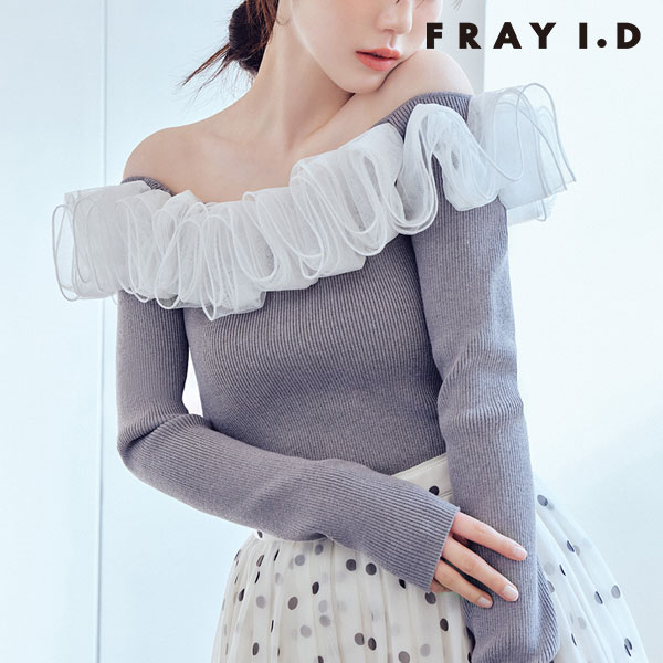 Rakuten - 【SALE10%OFF】【即納】フレイアイディー FRAY I.D トップス 26春夏 フリルコンビオフショルダーリブニット 長袖 オフショル fwnt261120