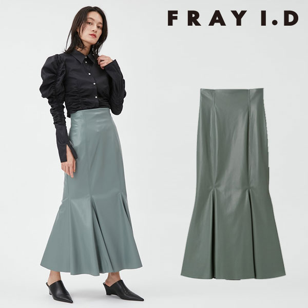 【SALE40%OFF】 フレイアイディー FRAY I.D 22秋冬 レザーマーメイドスカート レディース ボトムス スカート ロング丈 ひざ下丈 フェイクレザー ハイウエスト フレア マット ダブルステッチ ウエストゴム お出掛け シンプル fwfs224058