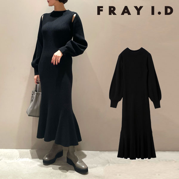 《即納》 フレイアイディー FRAY I.D 22秋冬 スリットショルダーマーメイドニットワンピース レディース ワンピース ロング丈 長袖 ニット マーメードシルエット スリット 肌見せ 綺麗め シンプル お出かけ デート fwno224034