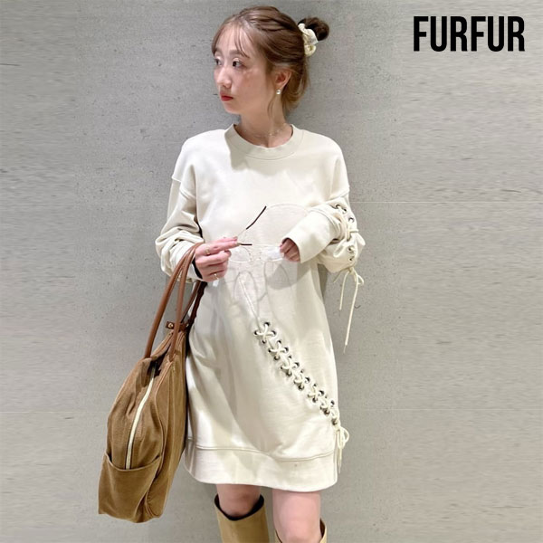 Rakuten - 【SALE30%OFF】【即納】 ファーファー FURFUR ワンピース ハートレースアップスウェットワンピース ミドル丈 長袖 スウェット rwct254077