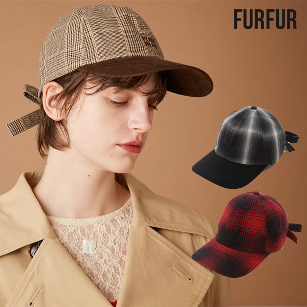 【SALE20%OFF】【即納】 ファーファー FURFUR 小物 バックリボンチェック柄キャップ 小物 帽子 キャップ チェック rwgh255533(4.0)