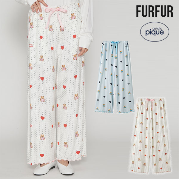 【FURFUR×gelato pique】【即納】ファーファー FURFUR ボトムス 26秋冬 ベアハート柄ロングパンツ フルレングス ルームウェア セットアップ ギフト ジェラピケ ジェラートピケ rwcp265009