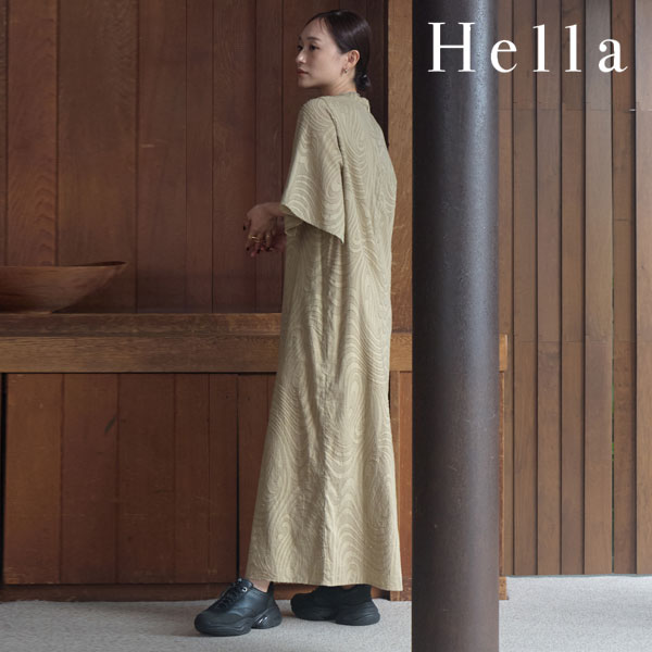 【即納】 ヘラ Hella ワンピース 24春夏 CUT JACQUARD DRESS 半袖 ロング丈 ドレス h241-13